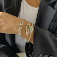 trendy jewelry 3 pcs geometric metal charm bracelet 2021 new design high quality shiny crystal chain bracelet for women gifts