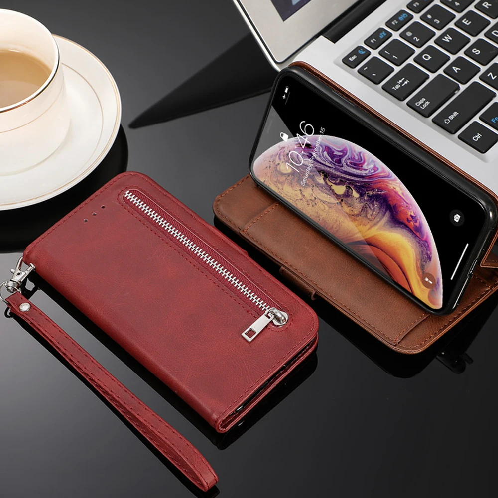 LAPOPNUT кожаный чехол кошелек на молнии с отделением для карт Iphone 11 Pro Max Xs X Xr 8 7 Plus 6 6s