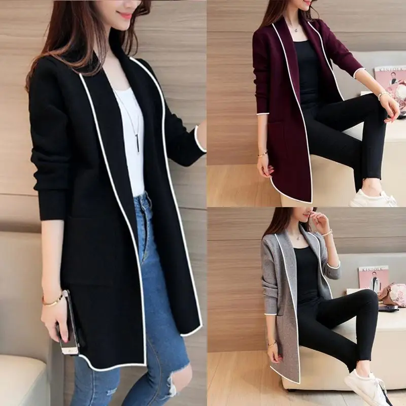 

2021 Autumn Winter Long Cardigan Female Casual Women Pocket Cardigan Sweater Knitted Cardigans All-match For Women Jacket Tops