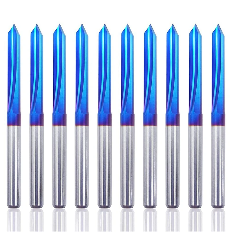 

10Pcs Straight Groove 60 Degree V Bits Engraving Bits 2-Flute 1/8inch Shank 0.1mm Tip Carbide Router Bits Router Bits