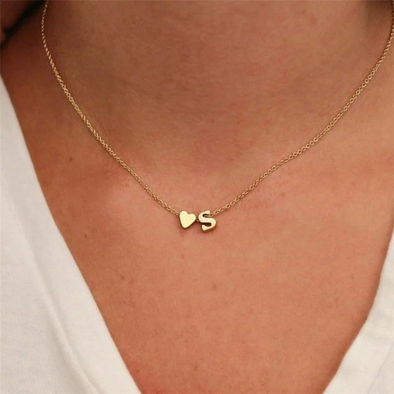 

Trendy Tiny Initial Letter Heart Necklace For Women Gold Silver Color Chain Alphabet Pendant Choker Female Fashion Party Jewelry