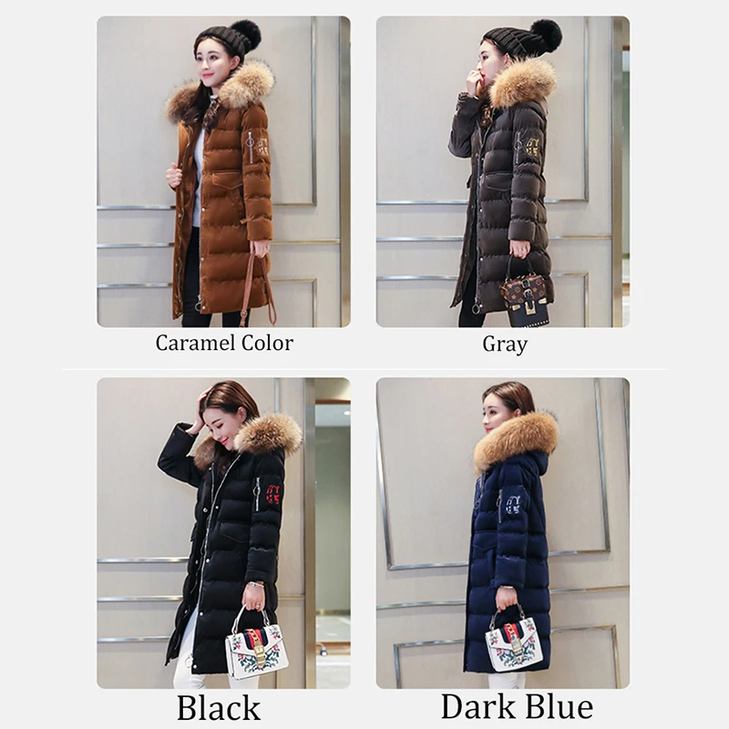 

Women Long Velvet Parkas Thick Hooded Coats With Fur Collar Female Full Sleeve Zipper Straight Cotton Jackets Casual Winter