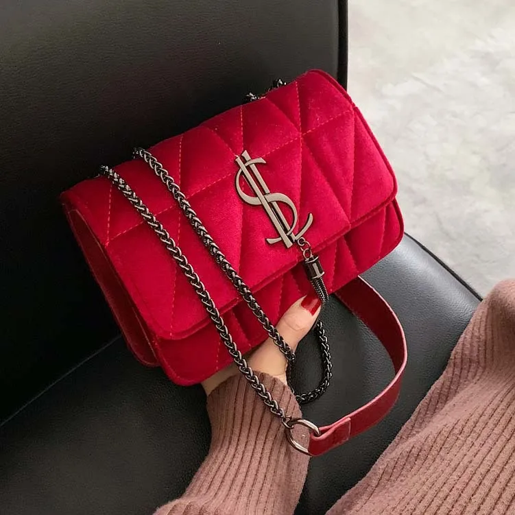 2020 велюровая дизайнерская женская сумка на плечо ремень с цепочкой клапаном