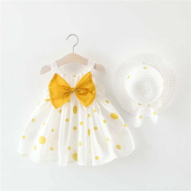 

2021 Spring Summer New Children's Clothing Dot Girls Dress Casual Bow-knot Baby Girls Dress For Kids Two Flower Dress 0-3 Years