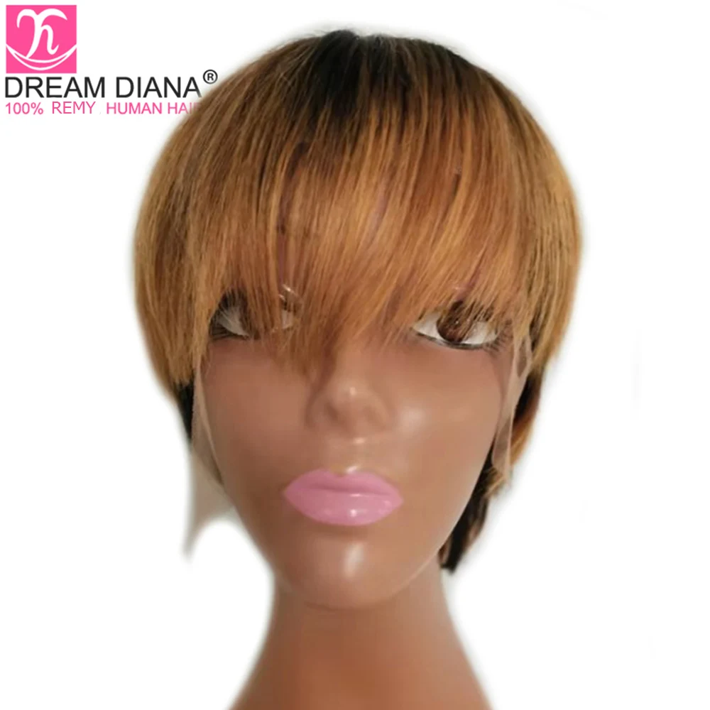 DreamDiana бразильский 13x4 парик фронта шнурка 8 &quotL Реми Ombre короткий прямой 100%