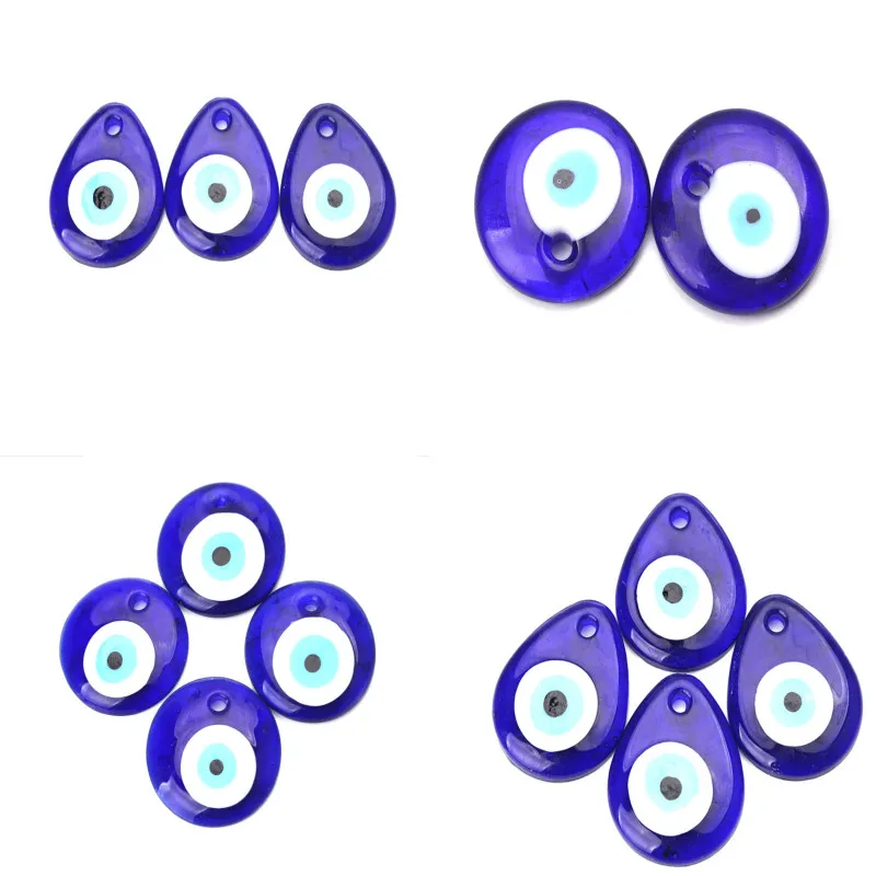 

Hot Sale Drop Water Glass Lucky Blue Turkish Evil Eye Charms Pendant For Women Men Necklaces Keychain Jewelry Finding