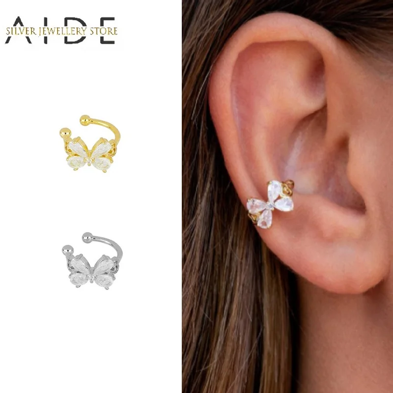

AIDE Exquisite Butterfly Ear Cuff Fashion INS Zircon Non Pierced Clip on Earrings for Women Silver 925 Jewelry Gift pendientes