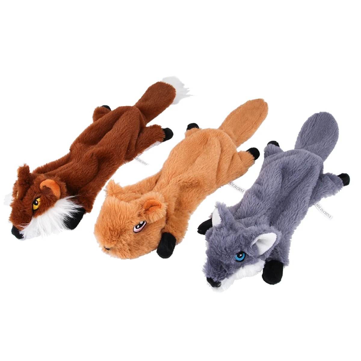 

3Pc Dog Toys No Stuffing Plush Squirrel Wolf Fox Squeaky Chew Toy Set for Small Medium Dogs Teeth Cleaning Puppy Pet Accessories