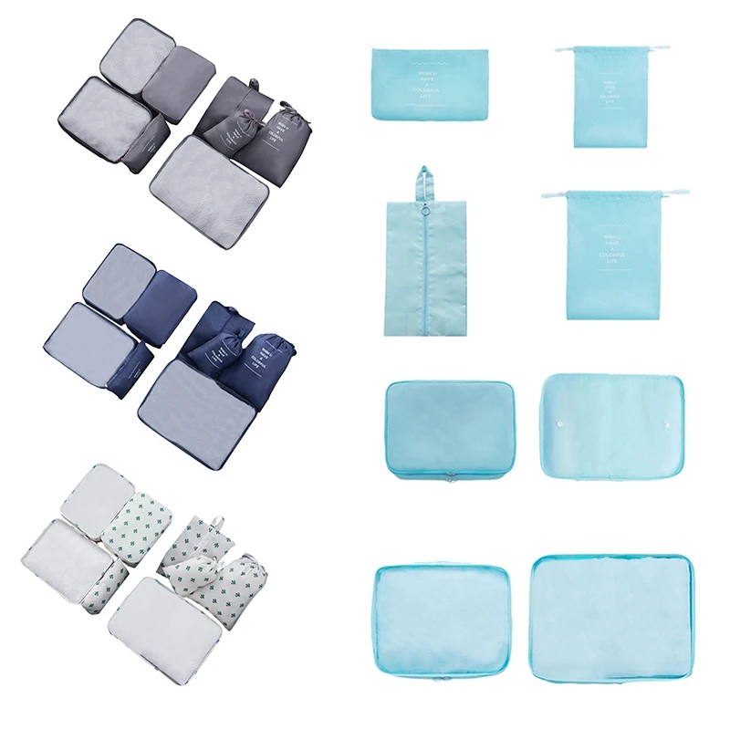 8Pcs Travel Storage Bag Set For Clothes Luggage Packing Square Organizer Suitcase-Navy | Дом и сад