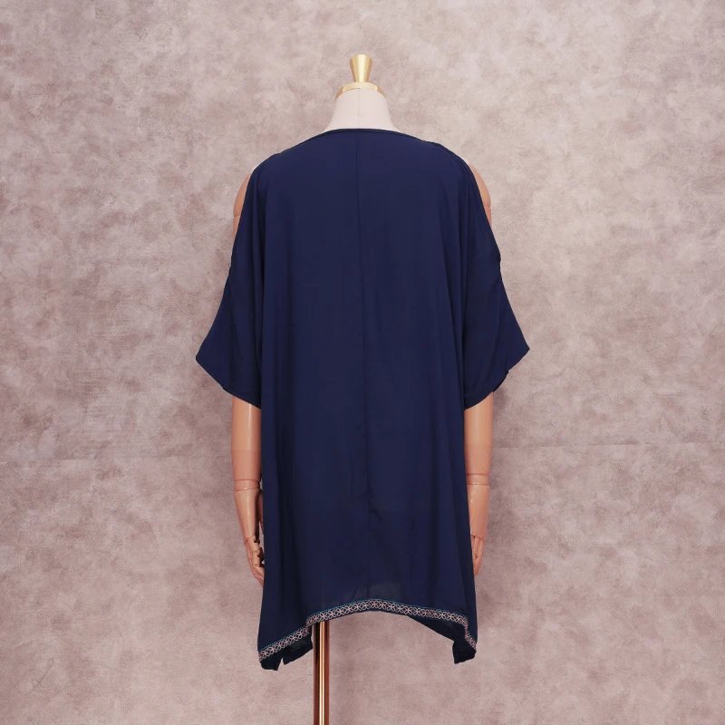 Женское летнее пляжное платье хлопковое с открытыми плечами сексуальное синее