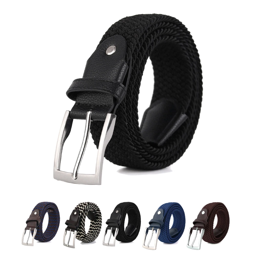 Hot Sale FashionElastic Braided Alloy Pin Buckle Waist Belt  Woven Fabric Comfortable Stretch Casual Belt Men's Accessories