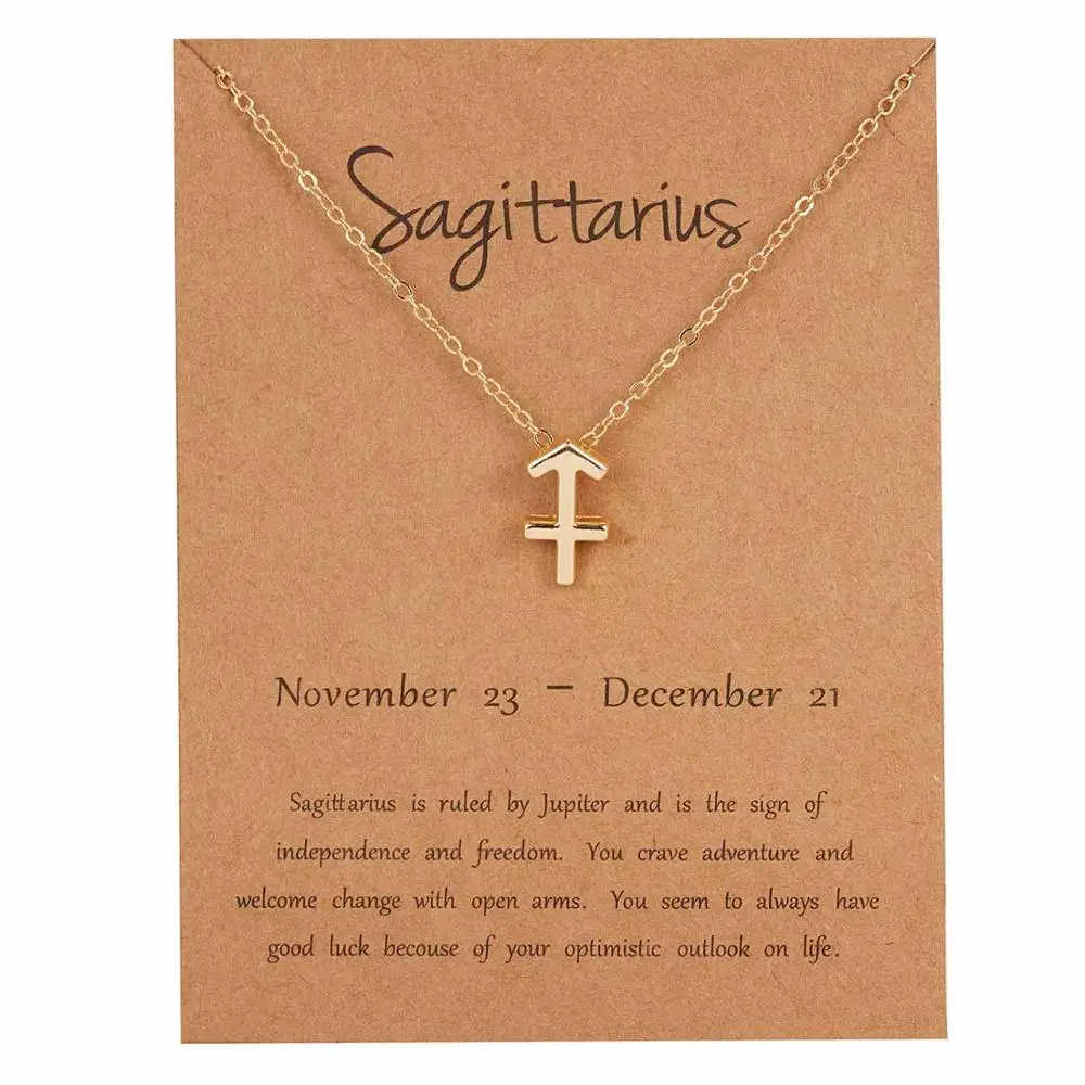 Sagittarius-gold Belleper 12 Созвездие Знак зодиака ожерелье для женщин серебряные ювелирные изделия Leo Libra Aries кулон ожерелье Астрология - Окраска металла: Sagittarius-gold