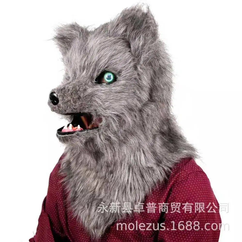 Движущаяся маска волк реалистичный Костюм Волка подвижный рот серая белая