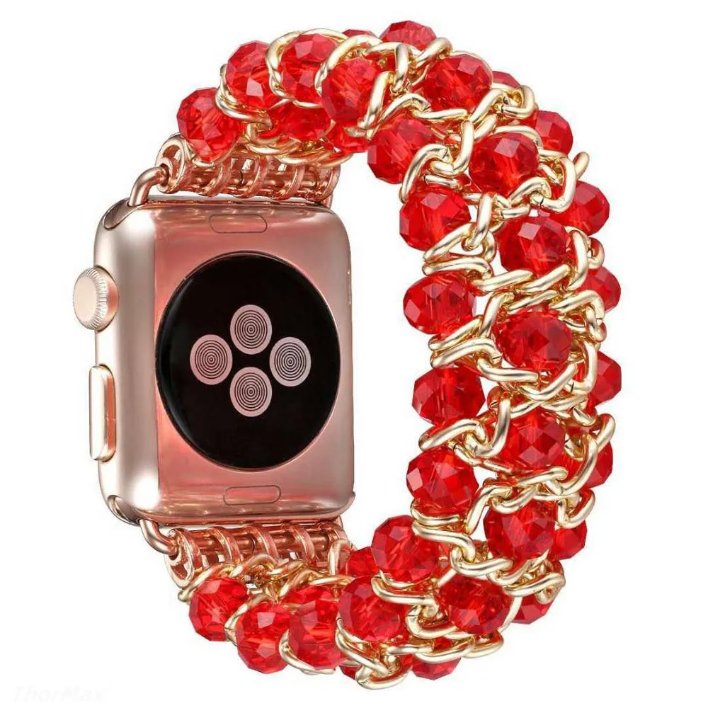 for Apple Watch 5 40MM 44MM Handmade Pomegranate Shape Agate Beads Elastic Band Watch Bracelet For iwatch Series 4/3/2 38mm 42mm
