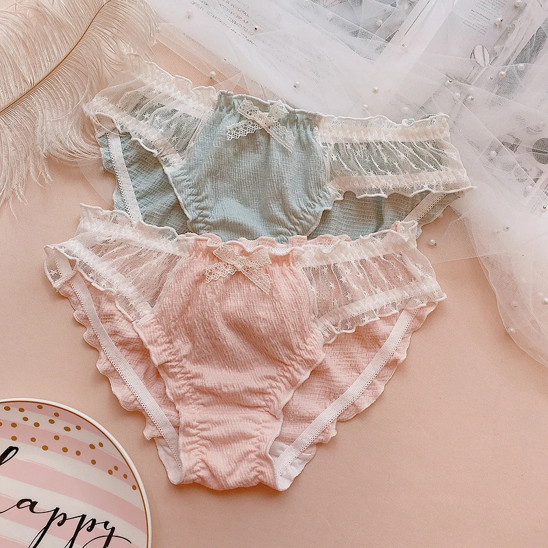 

Japanese Sweet Girl Underwear Pure Cotton Briefs Lace Sexy Cute Bow Breathable Low Waist Shorts