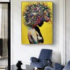 Абстрактная Картина на холсте с изображением Африканской девушки, граффити художественные плакаты и принты, уличное искусство, картина на стену с черной девушкой, домашний декор