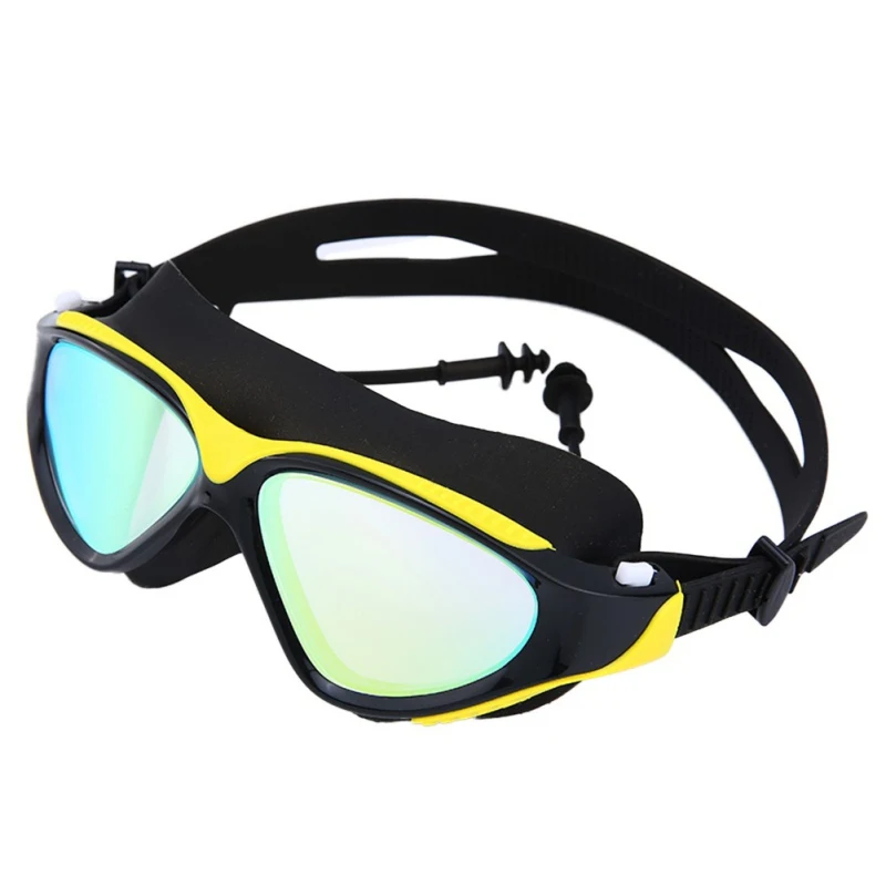 

1PC New Adult unisex HD Anti-fog Waterproof Colorful Connected Earbud goggles Large frame Swimming Glasses Flat goggles
