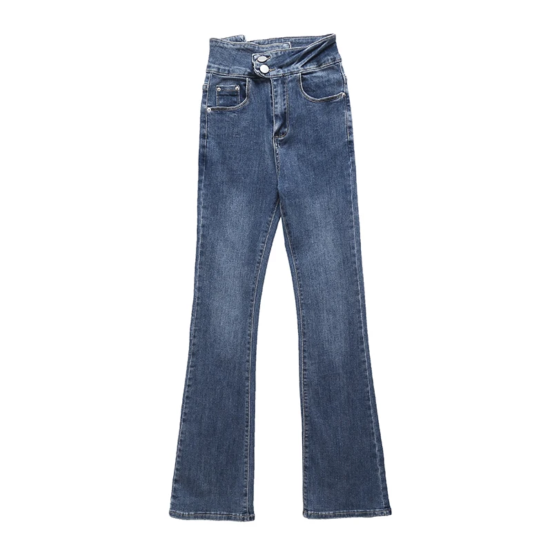 

JK·KILIG Lrregular High Waist Elastic Slim Fit Denim Flared Pants CT1100