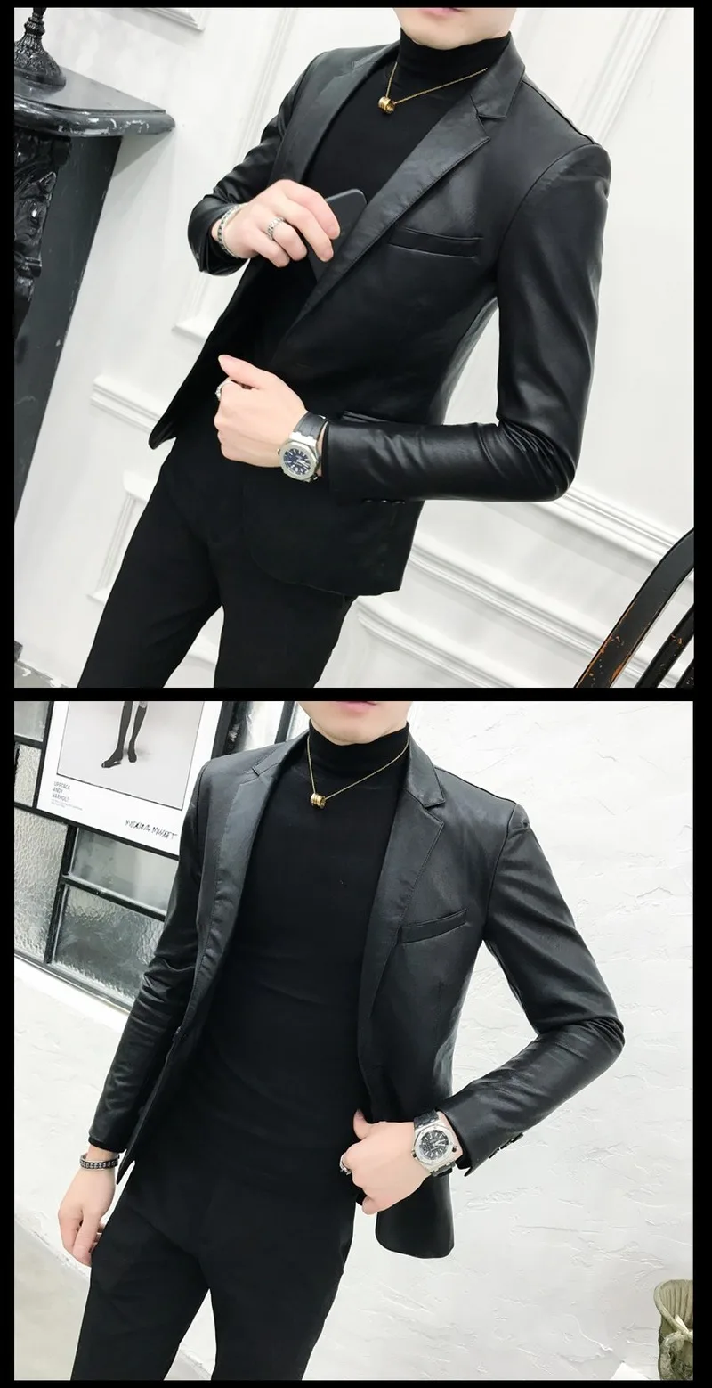 Кожаный Блейзер мужские костюмы весна осень мужской Куртка Мужской костюм