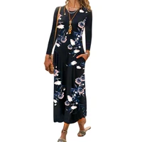 women maxi dress autumn casual floral long dress fashion pockets long sleeve loose female vestidos oversized large swing dress