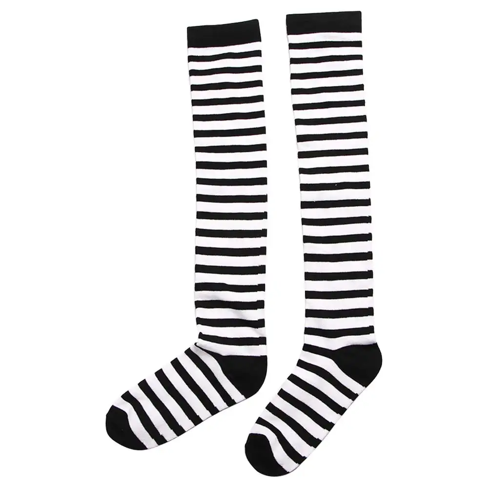 Black White Striped Long Stocking Women Warm Cotton Over The Knee Socks Sexy Thigh High Stockings Autumn Winter New 1 Pair