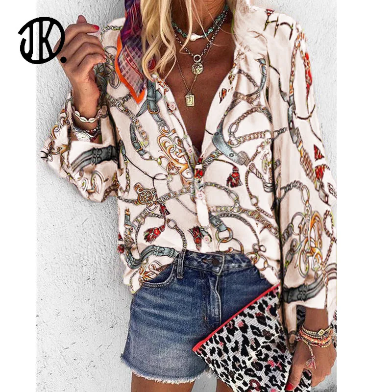 

2021 Spring/Summer Printed Blousa Ladies Streetwear Stand Collar Long Sleeve Casual Oversized Button Women Shirt 5XL Female Tops