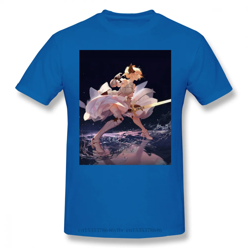 

2021 Leisure Fashion 100% cotton T-shirt Saber Lily Print Funny Fate Stay Night Emiya Gilgamesh Anime Men Streetwear