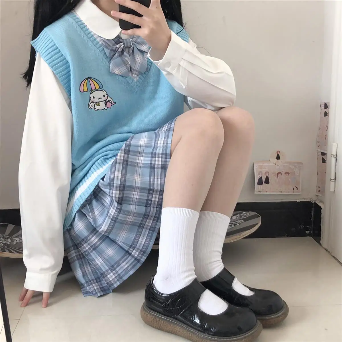 

Sleeveless Knitted Sweater Student Vest Sweater Japanese Kawaii Embroidery Jumper Women Autumn Sweet Girl Jk Waistcoats Femme