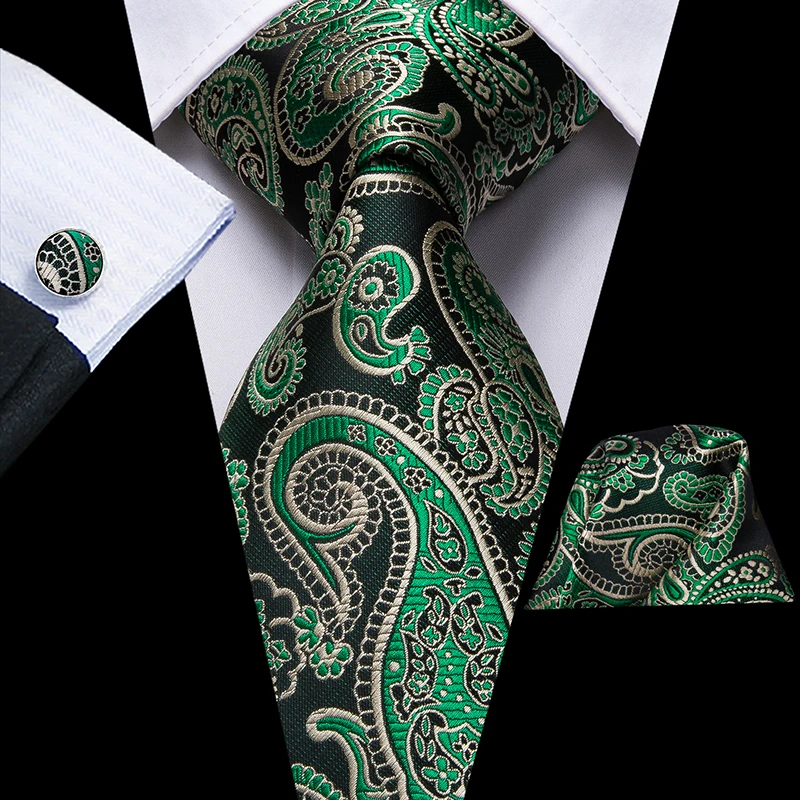 Men Blue Ties Plaid Silk Woven Necktie Checked Neck Tie Hanky Cufflinks Set Ties Gift for Wedding Party Business Hi-Tie C-3525 - Color: C-3524