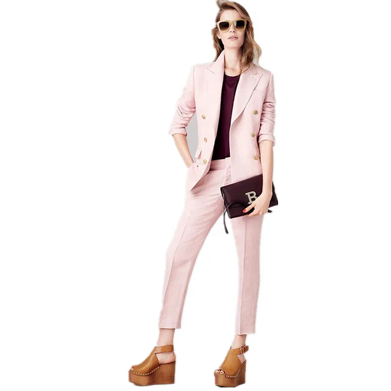 

Jacket+Pants Women Business Suits Pink Formal Casual Office Uniform Styles Ladies Elegant Pant Suits Female Trouser Suit Custom