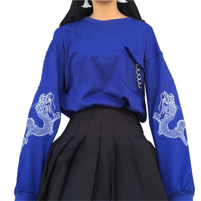 Женская Черная Толстовка с вышивкой и длинным рукавом, в стиле хип-хоп, с цепочками в стиле преппи, женские осенне-весенние женские пуловеры,... от AliExpress RU&CIS NEW