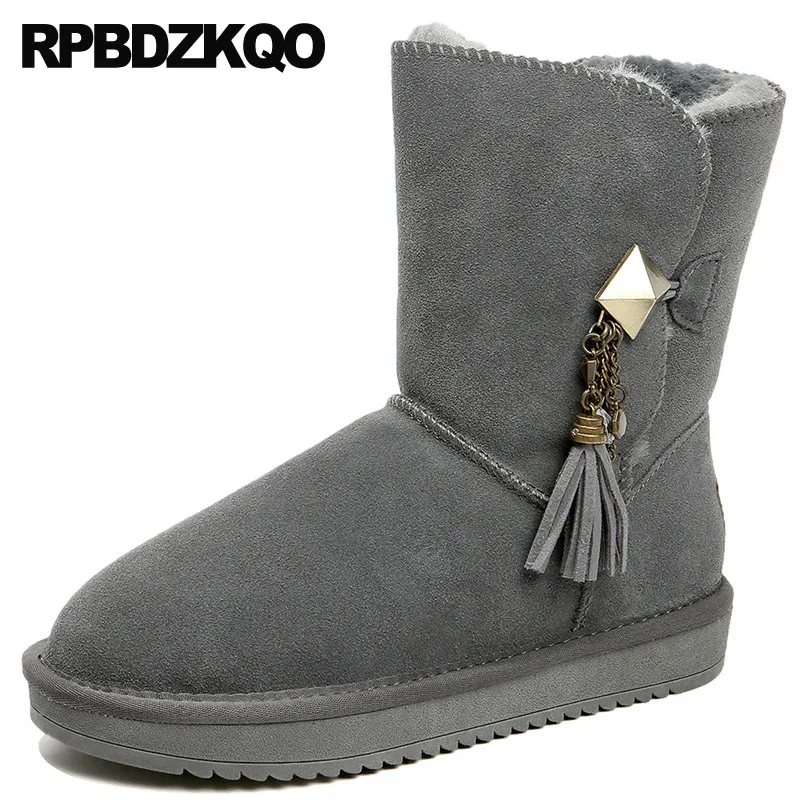 Женские ботинки с круглым носком коричневые повседневные серые на плоской