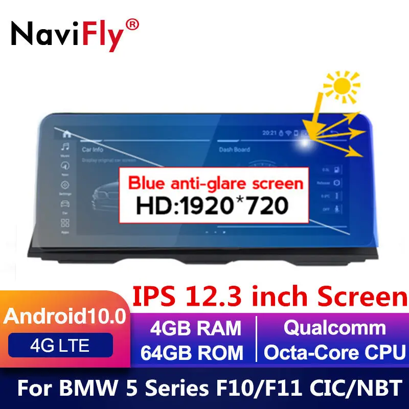 12,3-дюймовая 4G LTE 1920*720 Android 10 автомобильная навигация и аудио для BMW 5 серии F10 F11 2011-2016 NBT CIC мультимедийное радио WIFI Carplay on.