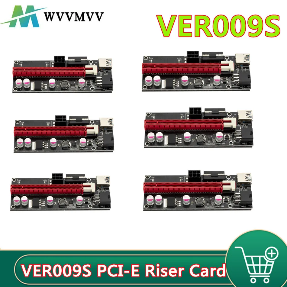 10 PCS VER009S PCI-E Riser Card 009S PCI Express PCIE 1X to 16X Extender 1M 0.6M USB 3.0 Cable SATA to 6Pin Power for Video Card