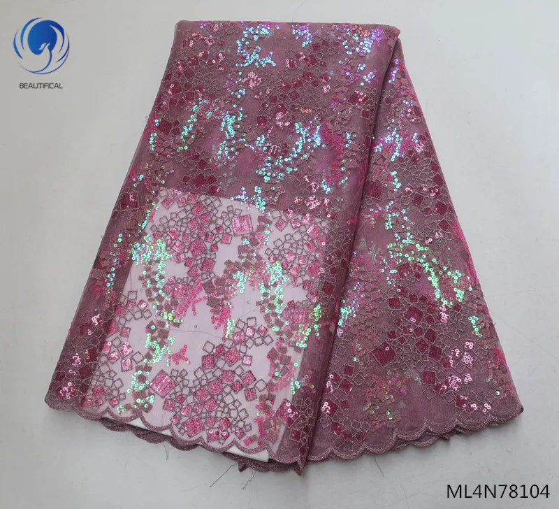 

Beautifical african lacef fabrics High quality embroider tulle lace fabric with sequins nigerian lace fabric for dress ML4N781