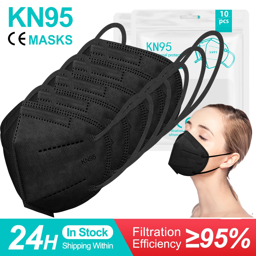 

10-200PCS Black FFP2 Mascarillas FPP2 Negras Approved Masks 5 Layers Reusable KN95 Protective Face Mask FFP2MASK CE Masque Noir