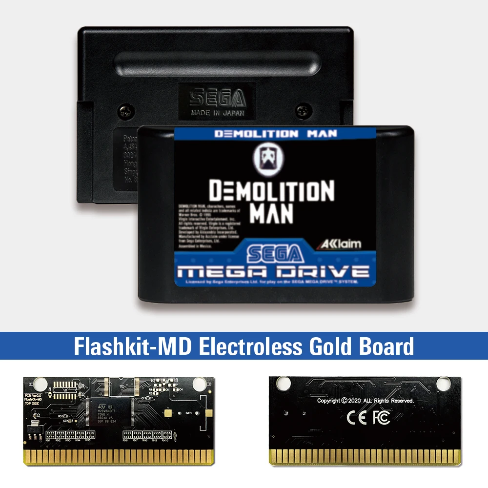 

Demolition Man - EUR Label Flashkit MD Electroless Gold PCB Card for Sega Genesis Megadrive Video Game Console