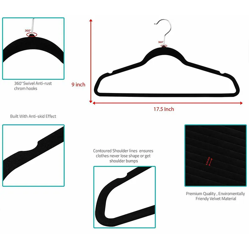 

50 Pcs Velvet Hangers Clothes Premium Heavy Duty Non Slip for Coat Dress Suit 17.5x9 inch TB