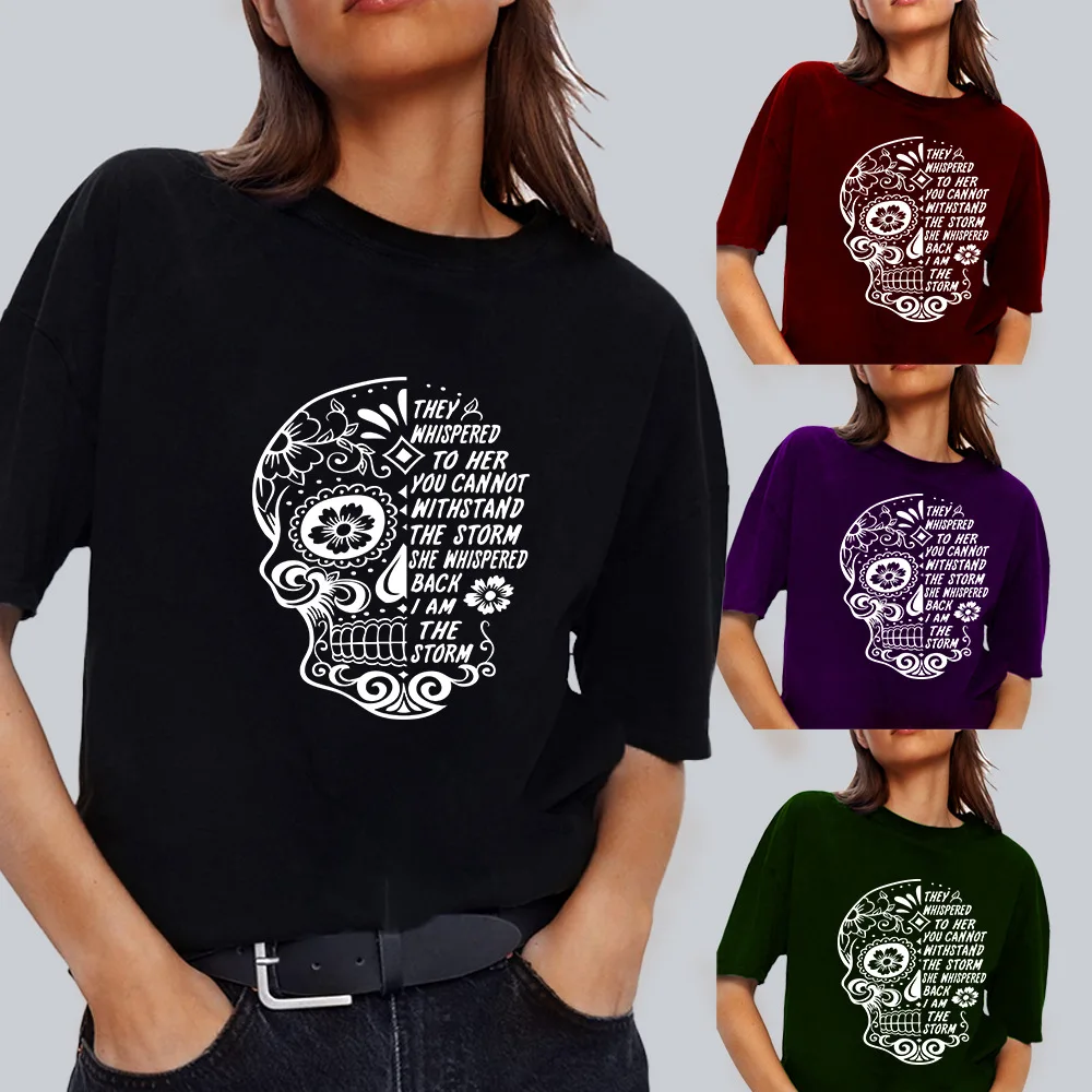 

Skeleton Bones Printing Skull T Shirt Women Punk Rock Graphic Tops Summer Short Sleeve Streetwear Oversized Loose Tees T-Shirts