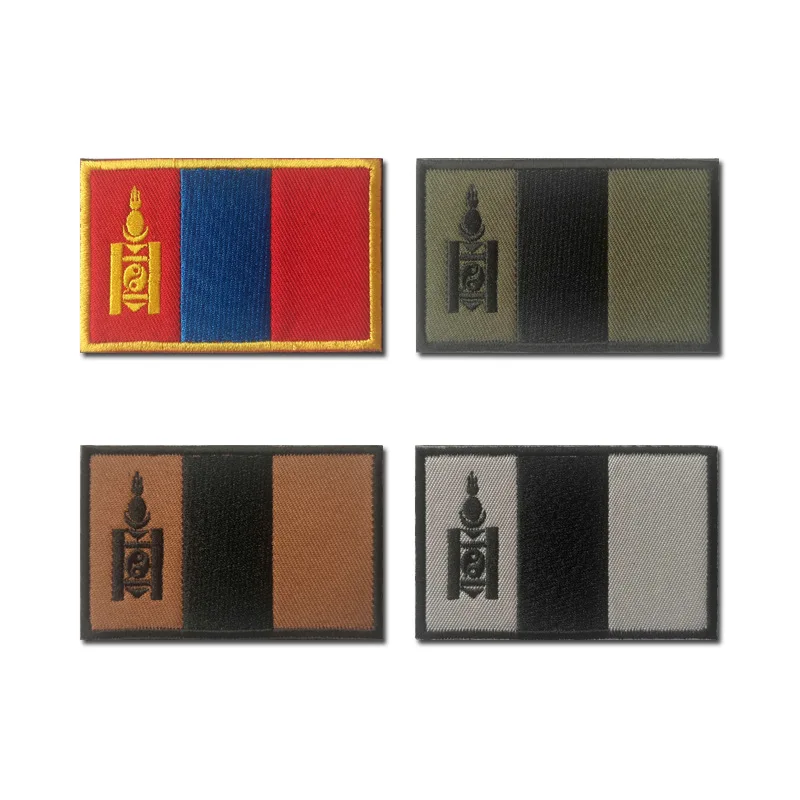 В наличии 4 цвета нашивки с вышивкой монгольского национального флага армейские