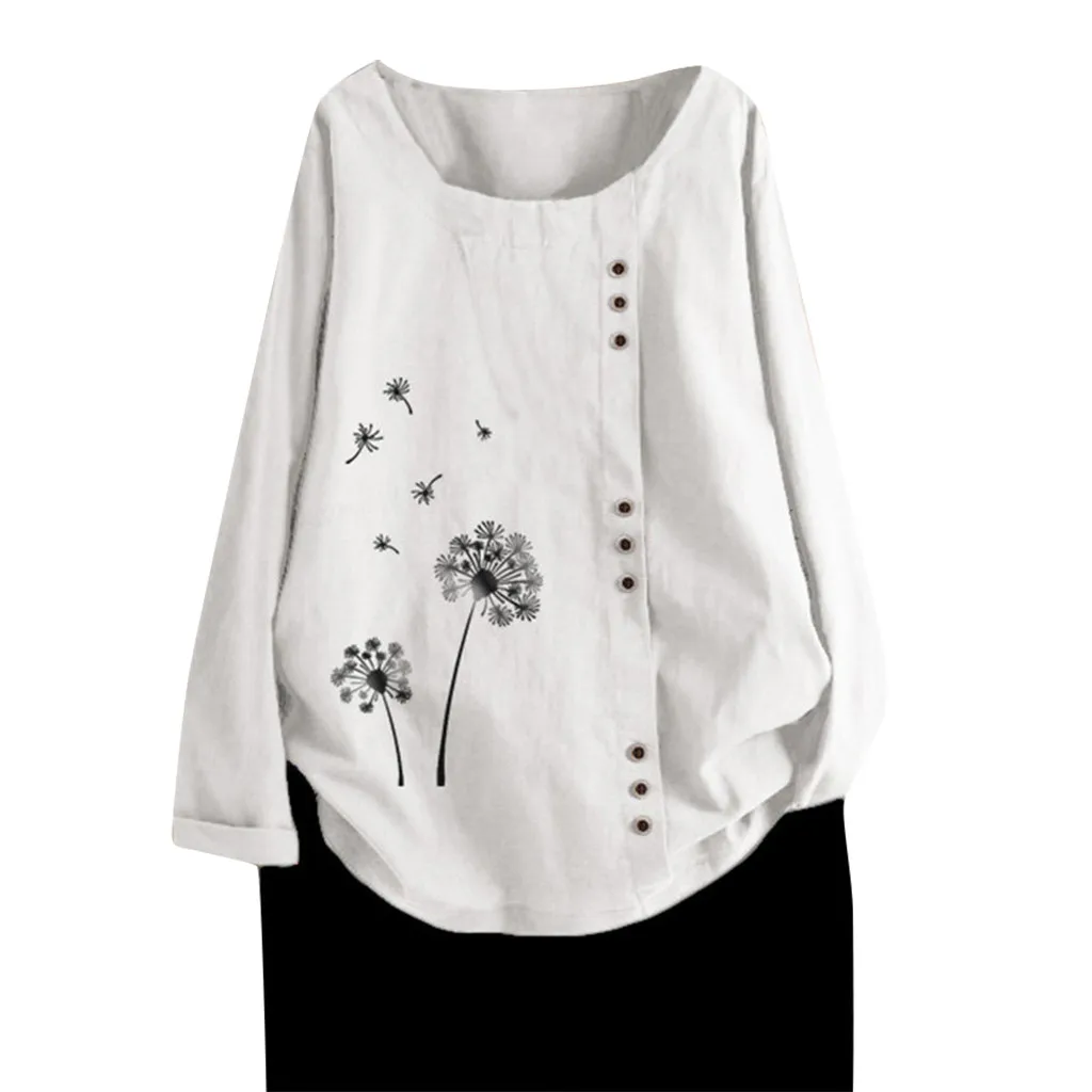 Женская свободная льняная рубашка на пуговицах женская блузка с рисунком в стиле