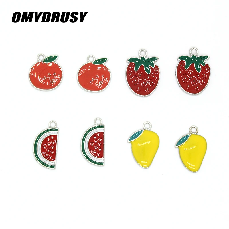 

10pcs/Pack Mix Lemon Watermelon Strawberry Enamel Charms Handmade Bracelet Anklet Fruit Pendant Jewelry Accessories