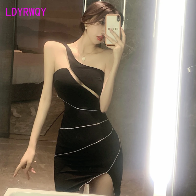 LDYRWQY 2021 г. летнее сексуальное облегающее платье для ночного клуба с косым плечом