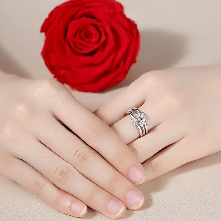 

925 Sterling Silver Jewlery Sets Resizable Rings for Women Clover Ring Women 925 Ring Sets