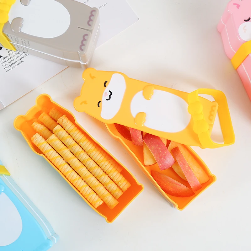 Портативный мини Bento Box контейнеры для детей, милый двойной Штабелируемый мультфильм ланч-боксы, BPA-бесплатно и мыть в посудомоечной машине(синий