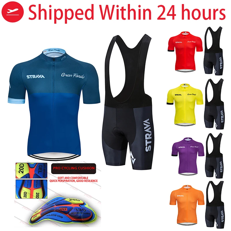 

2021 STRAVA Pro Team summer cycling Jersey set Bicycle Clothing Breathable Men Short Sleeve shirt Bike bib shorts 20D Gel pad