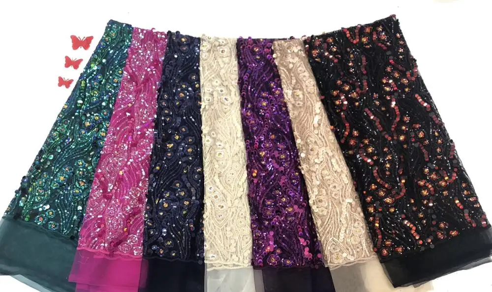 

NaXiu African Sequins Lace Fabric 2019 High Quality Lace For Nigerian Wedding Dress French Net Mesh Lace Fabric