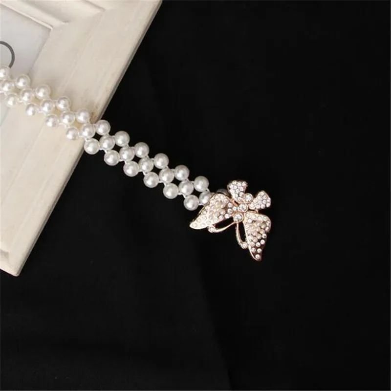 

Luxury Female Fashion Imitation Pearls Belt Inlaid Rhinestones Buckle Ladies 67*2cm Waistband Women Chain Band