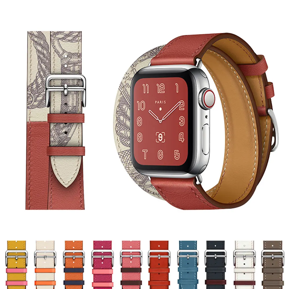 

Strap for apple watch band 44mm 40mm Leather loop iwatch band 42mm 38mm Double Tour bracelet wrist apple watch Serie 3 4 5 6