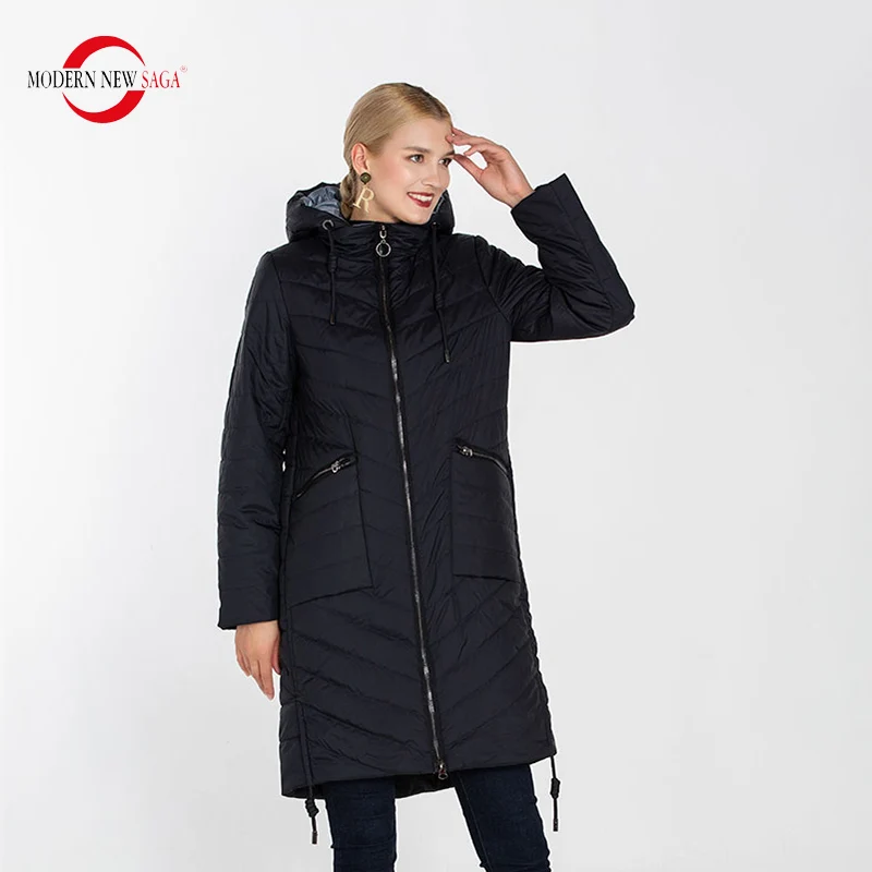 Dark Blue MODERN NEW SAGA Женское Пальто Осень Теплая Длинная Куртка Хлопковое Стеганое Пальто Синтепон Парка Женская Куртка Женская Зимняя Большой Размер Парки Женские Осень Зима Женские Зимние Пальто - Цвет: Dark Blue
